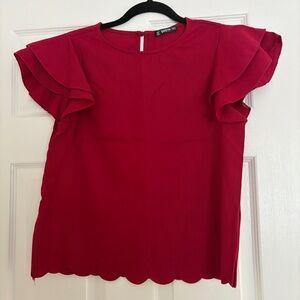 SHEIN Red Scallop Hem Blouse
